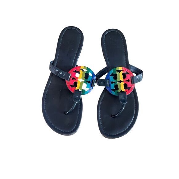 Rare‎ Tory Burch Miller Sandals – Rainbow Logo – Women’s Size 7 (Approx.) - Picture 1 of 6